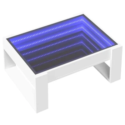 Abbildung von vidaXL Couchtisch, Beistelltisch mit Infinity LED, Sofatisch Kaffeetisch für Wohnzimmer, Teetisch Wohnzimmertisch, Weiß Holzwerkstoff Glas