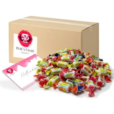Abbildung von 6 kg TOFFEE MIX Karnevals Bonbons, Wurfmaterial Karneval, Lutschbonbons Großpackung in Einzelverpackung von Pere&#039;s Candy® Box mit Geschenk