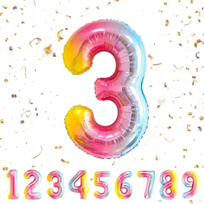 Abbildung von Geburtstag zahlen luftballon 3 jahre Regenbogen Folienballon XXL Riesen in 40&quot; 101cm Geburtstagsdeko Ballon Zahl Deko zum .Fliegt mit Helium