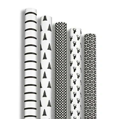 Abbildung von Clairefontaine 211424AMZC Packung mit 12 Rollen Geschenkpapier Excellia, 2 m x 70 cm, 80g, 1 Pack, Chamonix, Motive sortiert