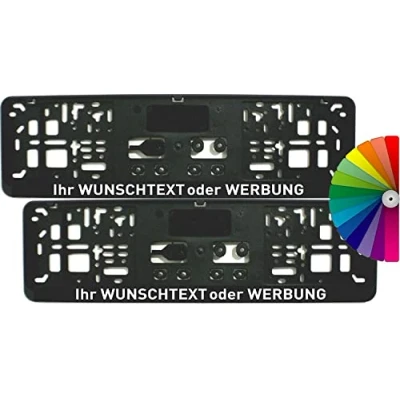 Abbildung von Satz (2 Stück) Kennzeichenhalter KURZ (46 cm) MIT INDIVIDUELLEM WUNSCHTEXT inklusive 8 Befestigungsschrauben Premiumqualität Made in Germany!