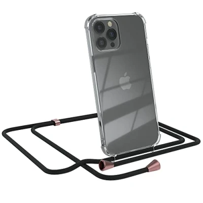 Abbildung von EAZY CASE Handykette kompatibel mit iPhone 12 Pro Max Handyhülle Umhängeband, Handykordel Schutzhülle, Silikonhülle, Hülle Band, Stylische Kette für Smartphone, Clips in Rosé