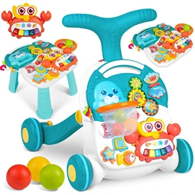Abbildung von RICOKIDS Interaktiver Schieber, Gehhilfe, Lerntafel, Tisch, weiß und blau, 2in1, RK 810, verstellbar, für die Entwicklung der Kleinmotorik, Laufen lernen