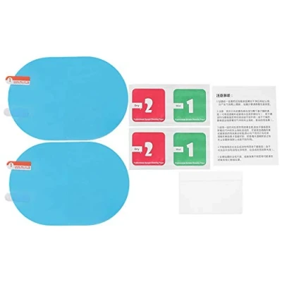 Abbildung von Qiilu 2 * PET Auto Rückspiegel Regenschutzfolie Anti Fog Regenschutz Aufkleber 100x145mm Oval Blau
