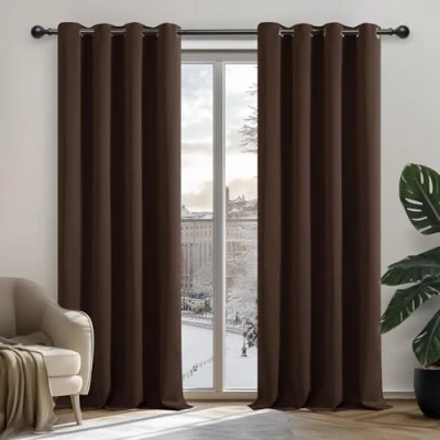 Abbildung von Deconovo Verdunkelungsvorhang mit Ösen Thermogardinen Kälteschutz, 242x107cm(HöhexBreite), Braun, 2er Set