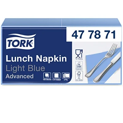 Abbildung von Tork 477871 Soft Lunchservietten Hellblau / 3lagige, saugfähige Papierservietten in Blau Vielfältig verwendbar Advanced Qualität 10 x 150 (1500) Servietten 32,6 33 cm (B L) 1/4 Falz