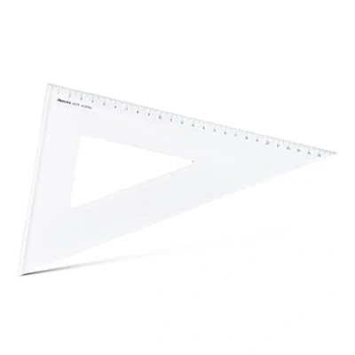 Abbildung von Aristo AR6027F Dreieck 60 mit Facette (lange Kathete 269mm, Hypotenuse 311mm, abriebfeste Tiefprägung der Teilung, Plexiglas) transparent
