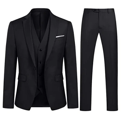 Abbildung von Allthemen Anzug Herren Slim Fit 3 Teilig Anzüge Modern Herrenanzug Sakko Hose Weste für Business Hochzeit Schwarz L