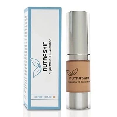 Abbildung von Nutraskin Super Wear HD Foundation dark Liquid I Make Up flüssig für einen strahlenden Teint Langanhaltes und wasserfestes Primer Made in Germany 15ml