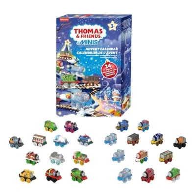 Abbildung von Thomas &amp; seine Freunde MINIS Adventskalender 2024, Weihnachtsgeschenk, 24 Miniatur Spielzeugloks und fahrzeuge für Kinder ab 3 Jahren, HWB49