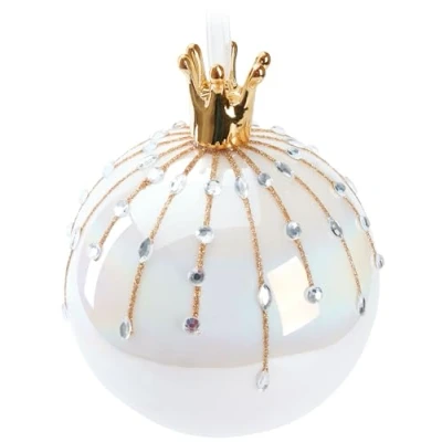 Abbildung von BRUBAKER Premium Weihnachtskugel Perle mit Krone Gold 10 cm Baumkugel aus Glas Porzellan Figur Hergestellt in Handarbeit Christbaumschmuck Weihnachtsdeko Christbaumkugel Weiß Bunt