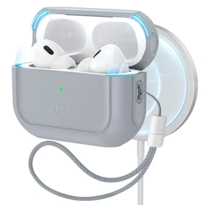 Abbildung von ESR für AirPods Pro 2 Hülle (2023/2022/2019) mit HaloLock, kompatibel 2./1. Generation, MagSafe Ready, USB C/Lightning Kabel, Hybrid Sturzschutz, Grau