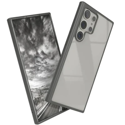 Abbildung von EAZY CASE Clear Hybrid Bumper Hülle kompatibel mit Samsung Galaxy S24 Ultra, Handyhülle Ultra Aufprallschutz, Stoßfest und Kratzfest, dünne Schutzhülle Kameraschutz, Handy Case, Anthrazit Grau