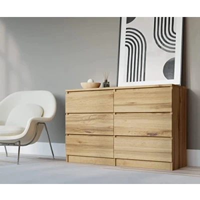 Abbildung von 3E 3xE living.com Kommode 6 120 cm mit Schubladen Größen (Wotan Eiche)