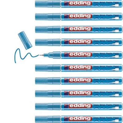 Abbildung von edding 780 Glanzlackmarker hell blau metallic 1 Lackmarker extra feine Rundspitze 0,8 mm Lackstift für Glas, Stein, Holz, Kunststoff und Papier wasserfest, stark deckend, sehr dünn