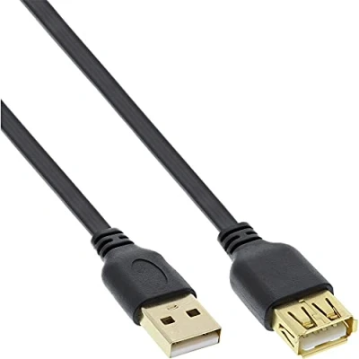 Abbildung von InLine® USB 2.0 Flachkabel Verlängerung, A Stecker/Buchse, schwarz, Kontakte Gold, 1,5m