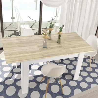 Abbildung von Dmora Ausziehbarer Midland Tisch, ausziehbare Konsole für das Esszimmer, zu öffnender Küchentisch mit Verlängerung, 140/190 x 90 78 cm, Eiche und Weiß
