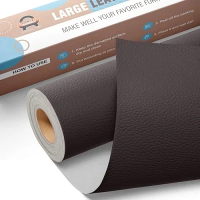 Abbildung von Leder Reparatur Set Kaffee,OAZ Kunstleder Selbstklebend 40 x 160 cm,Kunstleder Reparaturset Patch Selbstklebende Lederflicken für Autositze Möbel Sofa Taschen