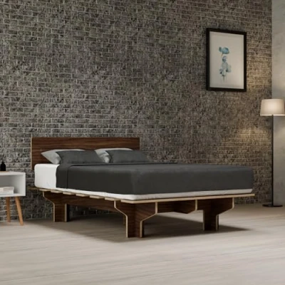 Abbildung von blumfeldt NordicAura Bettgestell FSC zertifiziertes Eukalyptusholz, Werkzeuglose Montage, Walnuss Finish, Hohes Kopfteil mit Stauraum, Passend für Matratzen 140x200 cm