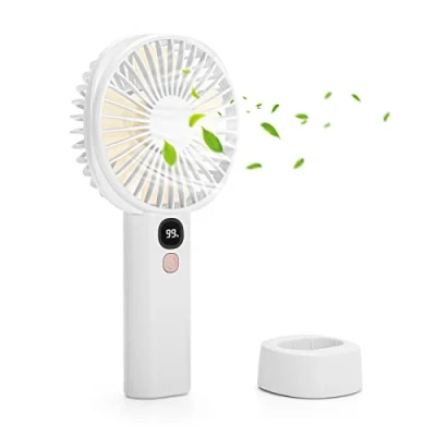 Abbildung von OVOOKER Handventilator Tragbarer Mini Ventilator Ventilatoren USB Wiederaufladbarer, Integrierter 3000mAh Akku mit 5 Geschwindigkeiten für Reisen, Büro, Draußen, Innen Weiß