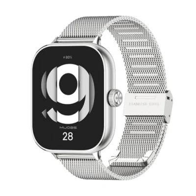 Abbildung von GIOPUEY Armband Kompatibel mit Redmi Watch 4, Geflochtenes Edelstahlarmband [Verschleißfest] [Stilvoll] Ersatzarmband Silver