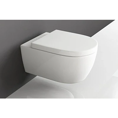 Abbildung von Aqua Bagno Tiefspül WC Spülrandlose Toilette Wand abnehmbarer Sitz mit Softclose, Wandmontage, Abgang waagerecht, Set, ohne Rand inkl. Nanoversiegelung