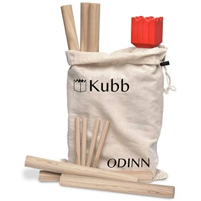 Abbildung von Toyfel Kubb Wikinger Spiel Holz XXL Original Schwedenschach FSC® massives &amp; schweres Buchenholz Outdoor Spiele Wurfspiel Bodenspiele Gartenspiele für draußen Holzspiel