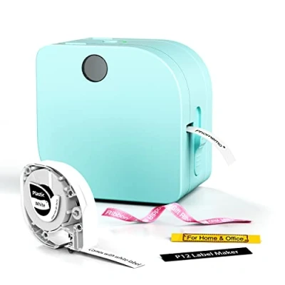 Abbildung von Phomemo Beschriftungsgerät Handgerät P12 Mini Bluetooth Etikettiergerät mit Etikettenband Thermo Etikettendrucker für Zuhause &amp; Büro Tragbarer Labelmaker Android iOS Türkis
