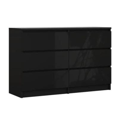 Abbildung von 3E 3xE living.com Kommode mit 6 Schubladen 120 cm, Farbe: Schwarz Matt/Schwarz Glanz, H: 79 B: T: 39 cm