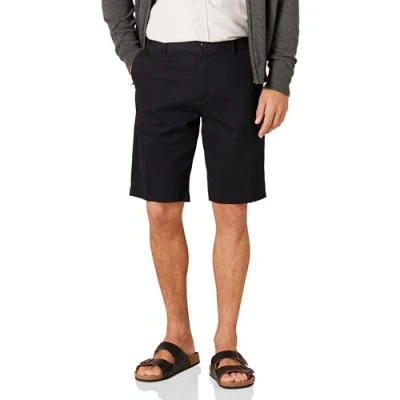 Abbildung von Amazon Essentials Herren Flatfront Chinoshorts, Komfortabler Stretch, 28 cm Schrittlänge, Schmale Passform, Schwarz, 30W