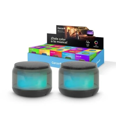 Abbildung von Garza Pack 2 Tragbarer kabelloser Bluetooth 5.1/Micro SD Lautsprecher mit 15 mehrfarbigen LED Lichtmodi, 360 Sound und Freisprechfunktion