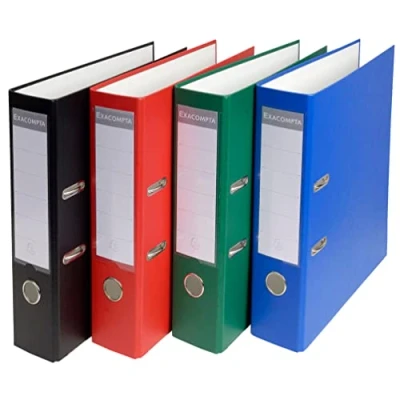 Abbildung von Exacompta 918400B 20er Pack Kunststoff Ordner 8 cm breit DIN A4 Kunststoffbezug außen Papierbezug innen Rückenschild austauschbar Ringordner Aktenordner Briefordner Büroordner farbig sortiert
