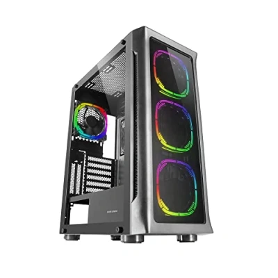 Abbildung von Mars Gaming MC NEO Schwarz, XXL E ATX Tower, Gehärtetes Glas Seiten und Frontfenster, 4X ARGB 120mm Lüfter + Lüfter, CPU Freezer System