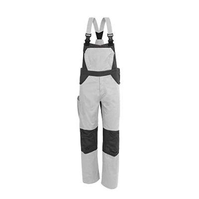 Abbildung von Qualitex X Serie Unisex Latzhose in weiß/grau Größe 64, Lange Arbeitshose für Herren und Damen, Cargohose mit vielen Taschen