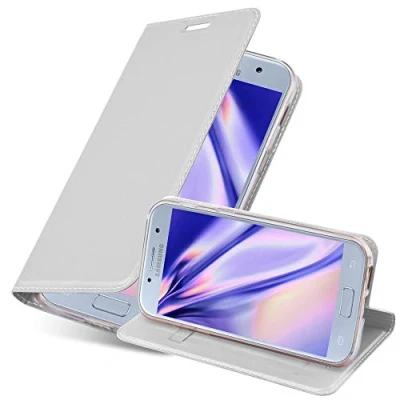 Abbildung von Cadorabo Hülle kompatibel mit Samsung Galaxy A5 2017 aus Premium Kunst Leder Flip Klappbare Stoßfeste Magnetische [Standfunktion] [Kartenfächern] Cover für Tasche in Silber