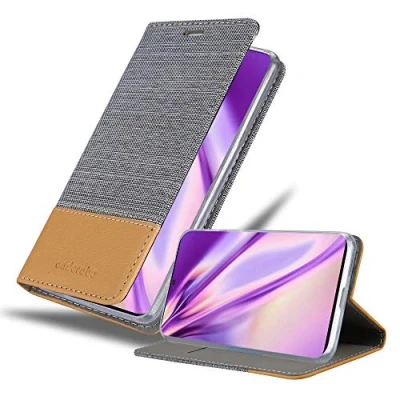 Abbildung von Cadorabo Hülle kompatibel mit Samsung Galaxy S20 aus Premium Jeans und Kunst Leder Flip Klappbare Stoßfeste Magnetische [Standfunktion] [Kartenfächern] Cover für Tasche in Grau