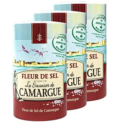 Abbildung von Le Saunier de Camargue 5er Set Fleur Sel Salz in á 1 kg Dose (Kristallsalz) aus leicht feuchten Kristallen mit besonderer Körnung und Aroma Premium Meersalz (Süd Frankreich/Mittelmeer)