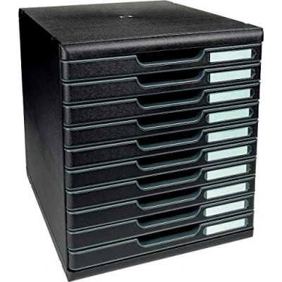 Abbildung von Exacompta 302414D Ablagebox Modulo mit 10 Schubladen für DIN A4+ Dokumente. Belastbare Schubladenbox hoher Kapazität mehr Platz auf dem Schreibtisch schwarz