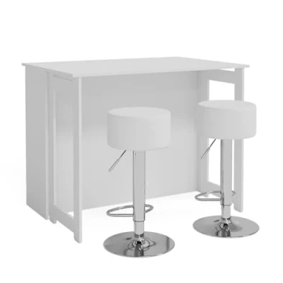 Abbildung von Vicco Bartisch Set Dominic, Weiß, 116 x 37 cm mit 2 Barhockern