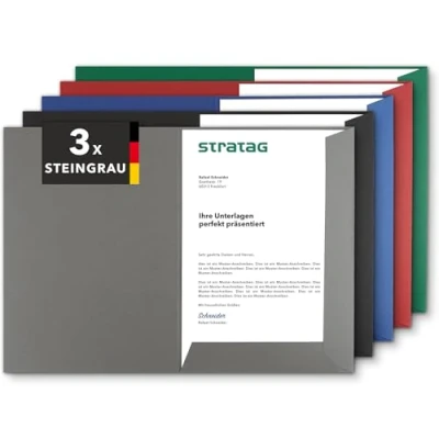 Abbildung von Präsentationsmappe A4 in Steingrau (3 Stück) sehr stabiler 350 g/m² Naturkarton direkt vom Hersteller STRATAG vielseitig einsetzbar für Ihre Angebote, Exposés, Projekte oder Geschäftsberichte