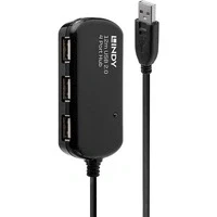 Abbildung von LINDY USB 2.0 Aktiv Verlängerungs Hub Pro Kabel, 42783, Schwarz