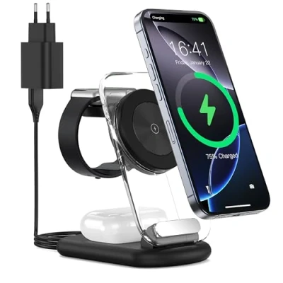 Abbildung von Mag Safe Ladestation, Kabellos Ladegerät, 3 in 1 Faltbare Induktive Ladestation Apple Watch und iPhone 15 14 13,Travel Charging Station,Apple Ultra 2/1/Series 9,AirPods