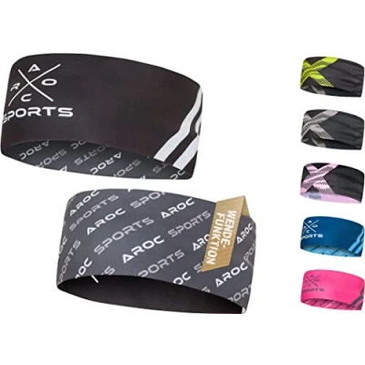 Abbildung von Atmungsaktives Sport Stirnband Damen &amp; Herren schnelltrocknendes Kopfband zum Wenden leichtes elastisches Haarband, winddichtes Schweißband Stirn (schwarz/grau)