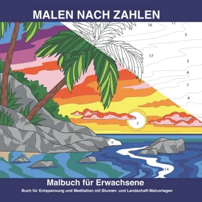 Abbildung von Malen nach Zahlen Malbuch für Erwachsene Buch mit Blumen und Landschaft: komplexen Landschaft Motiven Mandala zum Ausmalen Meditation
