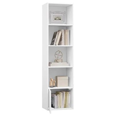 Abbildung von eSituro bücherregal weiß schmales mit Tür Kinder Wand 5 Fächern Standregal Würfelregal für Wohnzimmer Schlafzimmer Büro