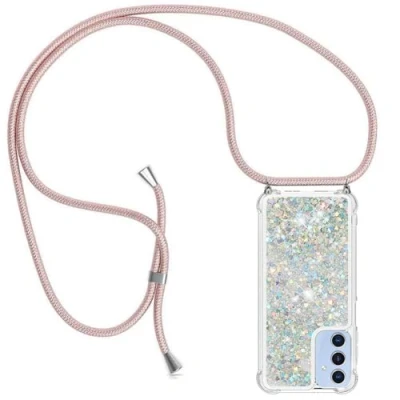 Abbildung von YuhooTech Handykette Hülle Kompatibel mit Samsung Galaxy A15 5G Handyhülle Quicksand Glitzer Band Silikon Kordel Umhängenband Schnur Treibsand Case zum Umhängen