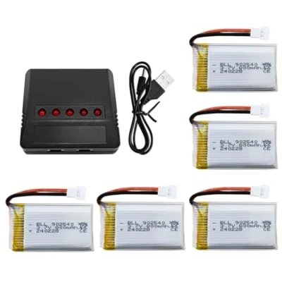 Abbildung von 5PCS 3.7V 800mAh Lipobatterie mit 5 in 1 Ladegerät für MJX X708W X709 U45 U45W U42 U42W E32HW SYMA X5C X5SC X5SW H5C V931 S5C SS40 FQ36 T32 T5W H42 Quadricopter RC Drohne Lipo Batterie