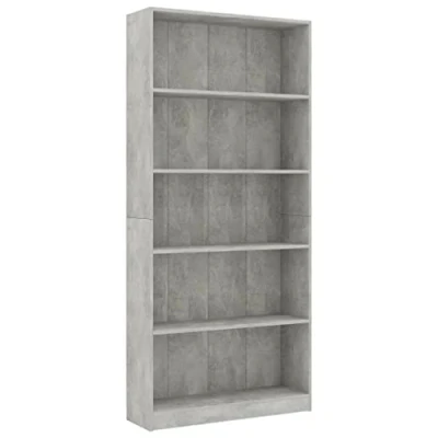 Abbildung von vidaXL Bücherregal 5 Fächer Standregal Aktenregal Wandregal Raumteiler Regal Raumtrenner Büroregal Mehrzweckregal Betongrau 80x24x175cm Holzwerkstoff