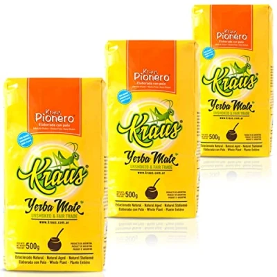 Abbildung von Kraus Yerba Mate Tee Pionero Suave 1.5kg (500g x 3) + Geschenk Probe (40g):Reich an Antioxidantien und Vitaminen, beschleunigt den Stoffwechsel, zuckerfrei Argentinien