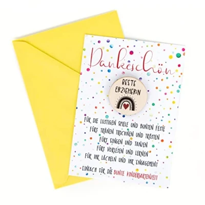 Abbildung von Logbuch Verlag Dankesgeschenk Beste Erzieherin Holztaler mit Dankeskarte Abschiedsgeschenk Erzieher Kindergarten DIN A6